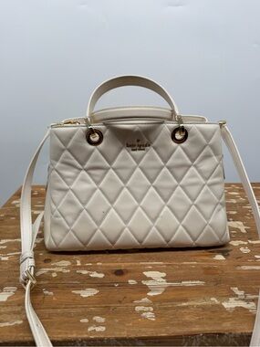 kate spade Cream Quilted Leather Satchel with Gold Hardware